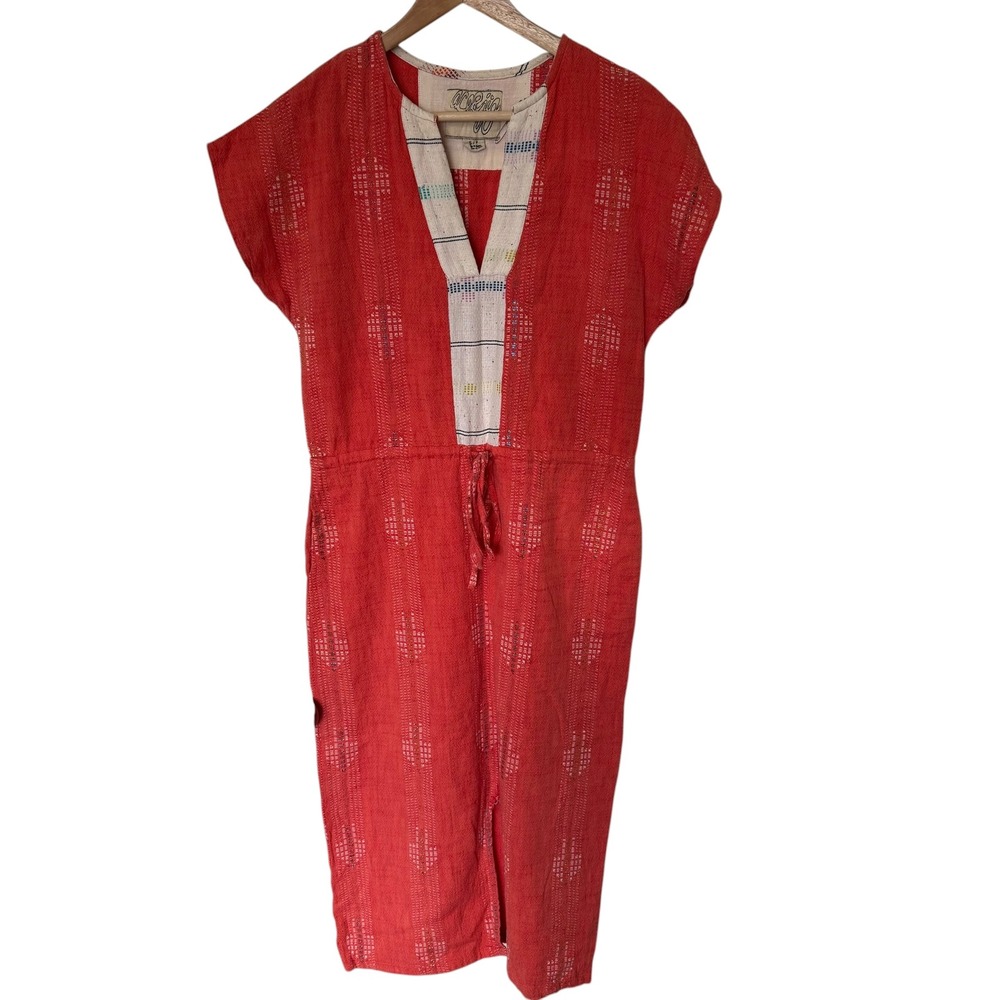 Ace & Jig Hannah Dress Womens Small Red Woven Cotton Lurex Good Midi V-Neck